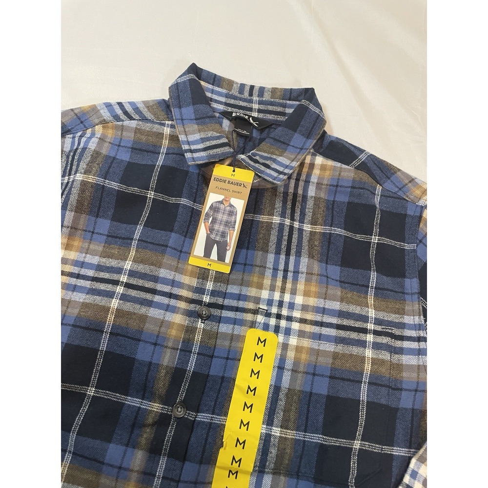 Eddie Bauer Mens Blue Brown Plaid Flannel Shirt Long‎ Sleeve Button Down Medium